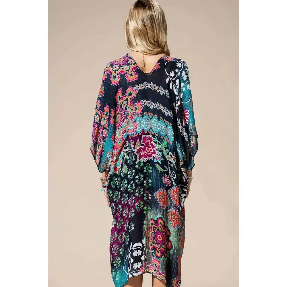 Urbanista - Midnight Mosaic Viscose Kimono: MULTI / OS - Picture 3 of 7